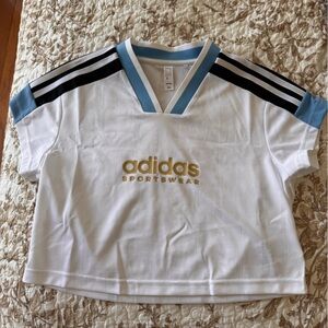 Adidas White and Blue Sportswear Top